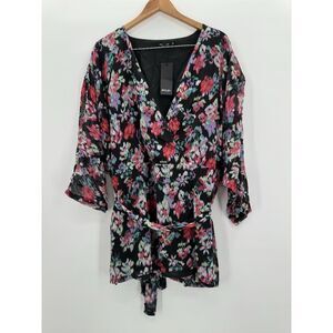 Nasty Gal Plus Size Dark Floral Belted Wrap Top Women's Size‎ 18 NEW